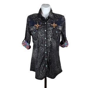 ROAR 3/4 SLEEVE ROLL TAB EMBROIDERED SHIRT